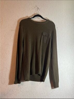 Men's Crewneck Pocket Sweater in Olive Green